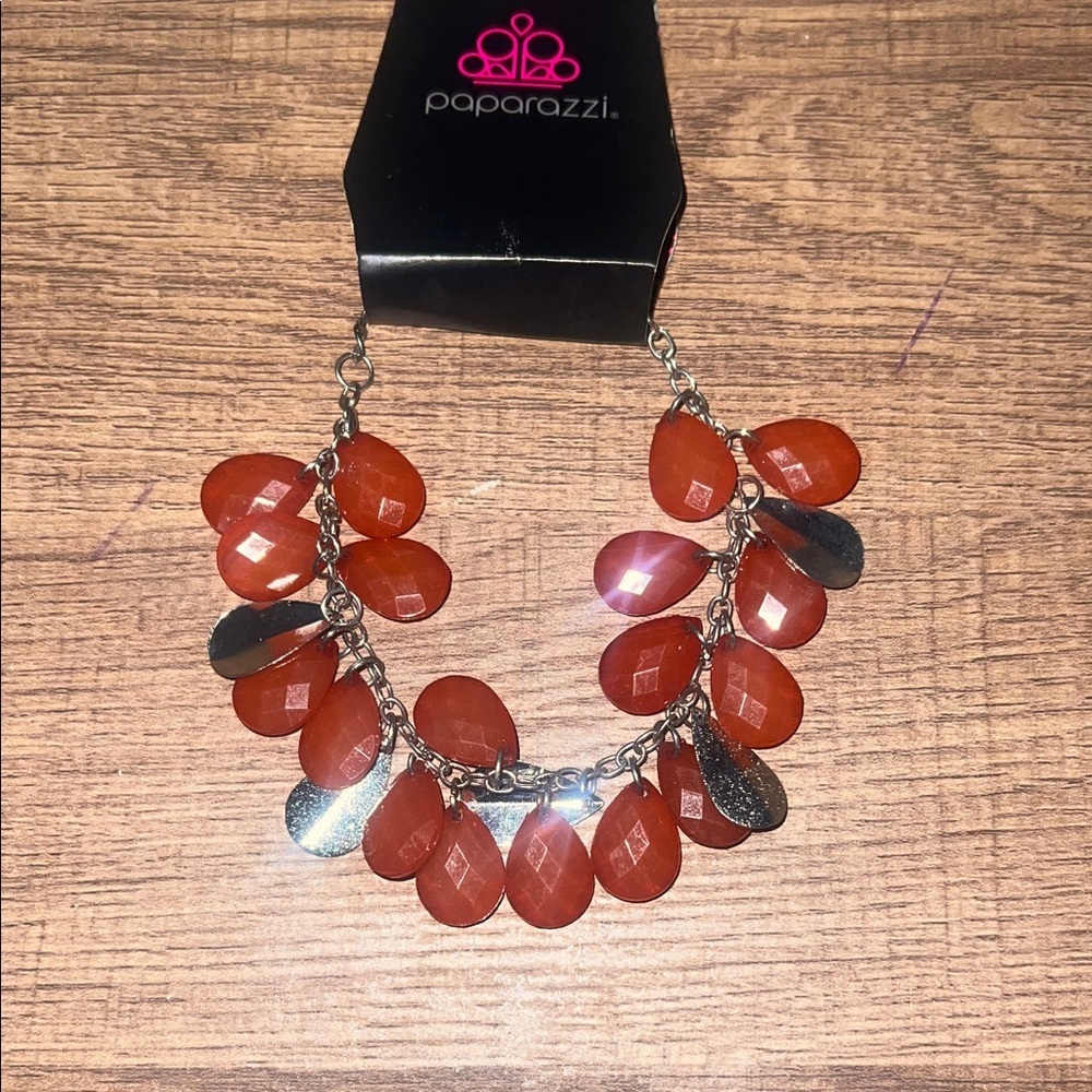 Paparazzi Vibrant Red and Silver Teardrop Bracelet
